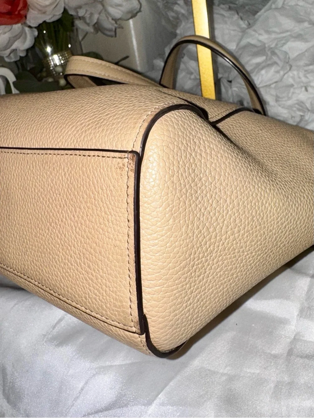 Coach Prairie Satchel 2 way Bag Pebble Leather Tan/Taupe (Style No. 58874) GUC